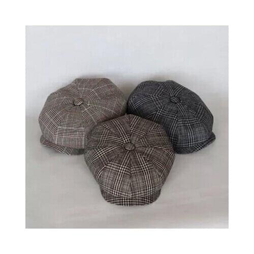Free shipping Spring and autumn octagonal cap single worsted woolen cloth grid cap painter cap newsboy cap beret men and women