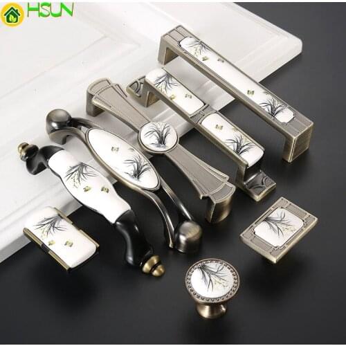 Bronze handles Ceramic Antique Cabinet Kitchen Handles Zinc Alloy Drawer Knobs Wardrobe Door Handles European Rural Handle