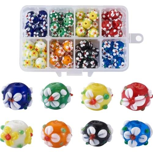 80Pcs Bumpy Flower Pattern Handmade Lampwork Beads Mixed Color for DIY Jewelry Making Necklace Bracelet Jewelry Beads 11x11x10mm