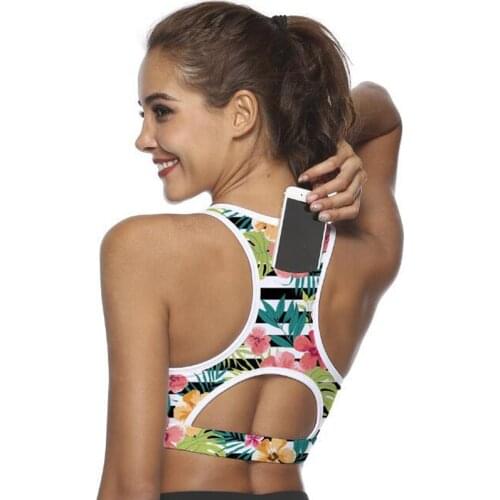 Quick Drying Sports Bra Push Ups Womens Running Vest Sports Vest With Mobile Phone Pocket Underwear Seamless Yoga Bra Plus Size