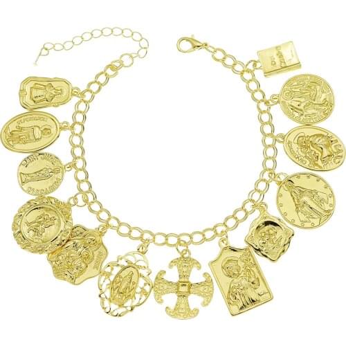 Catholic Religious Church Prayer Charms Bracelets for Women Medals Saints PRAY FOR US Cross Bible Chain Bangle Men Pulseras