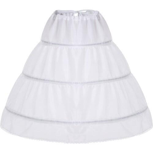 2021 White Children Petticoat Underskirt A-Line 3 Hoops One Layer Kids Crinoline Lace Trim Flower Girl Dress Slips Underskirt