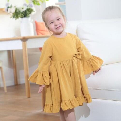 Kids Baby Girls Dresses For Girls Dresses Spring Autumn Sweet Kids Girl Dress Long Sleeve Girls Pure Color Dress 1-5Yrs