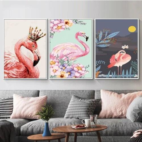 GATYZTORY 3 PC Animals Painting By Number Kits For Kids 40x50cm Framed Flamingo Oil Picture By Number Handmade Wall Decor Paint