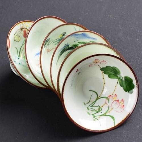 [GRANDNESS] China Teacup and Saucer Handpainted Ceramic Cup Set Chinese Kung Fu Teacup Sets Tea Teacup 50ml Bamboo Hat Cup