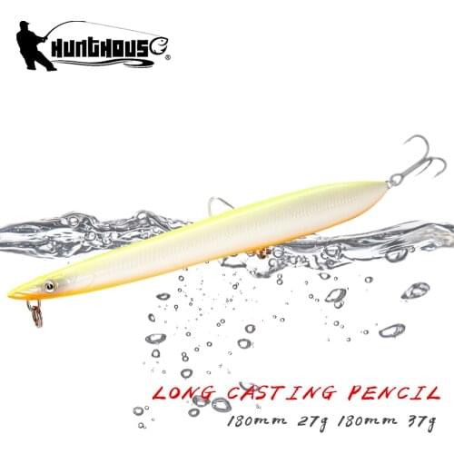 Hunthouse See Fishing Pencil Lure Sinking Hard Creature Baits Sandeel Lures LW502 180mm 27g Floating 37g Fishing For Sea Bass