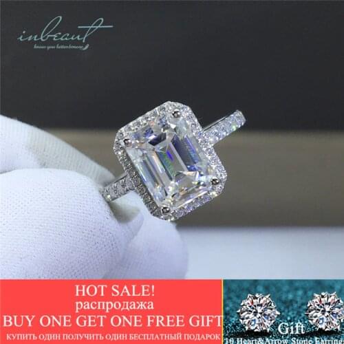 Inbeaut 18K White Gold Plated Pass Diamond Test Emerald Cut 1-2 ct D Color Moissanite Engagement Ring Women Wedding Jewelry Gift