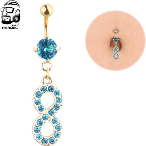 New Fashion Piercing Numeric Eight Shaped Medical Steel Buckle Bule Color Piercing Navel Belly Button Ring Body Jewelry For Wome