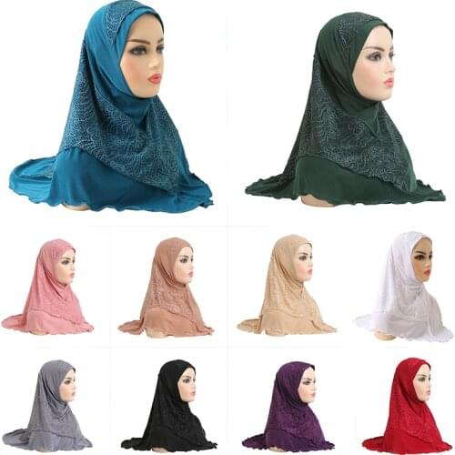 Lace Layer Muslim Women Hijabs Scarf Islam Arabic Plain Turban Jersey Hijab Cap for Lady Long Pray Head Wrap Headscarf Headwear