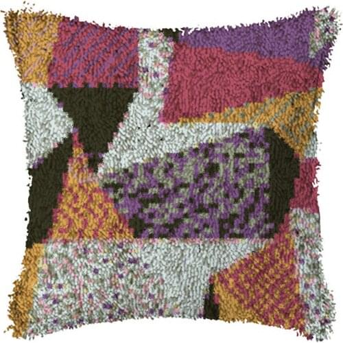 Latch Hook Cushion Red lattice Pillow Case Color Canvas Acrylic Yarn Latched Hook Pillow Kits Crochet Cushion Cover