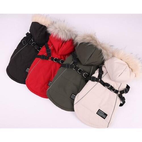 Pet Dog Hooded Jacket With Harness Winter Warm Dog Clothes Waterproof for Small Large Dog Coat Chihuahua French Bulldog Clothing