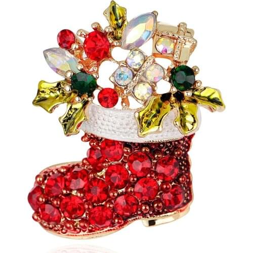 Fashion Christmas boots Brooches jewelry beautiful Rhinestone floral pins and brooches for women men suits scarf pins metal