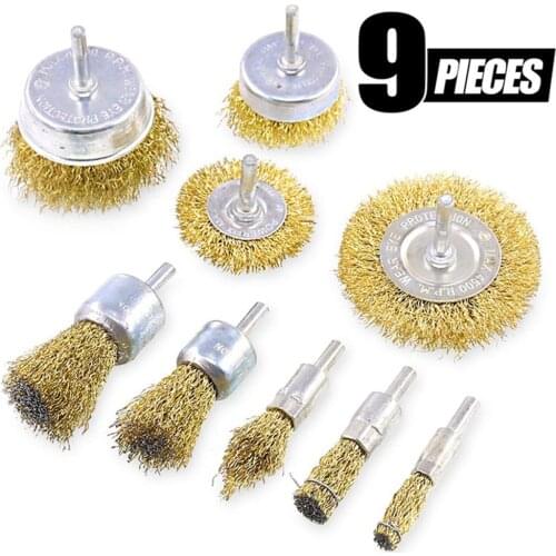 Electric grinding Brass Coated Wire Brush Set Removal of Rust/Corrosion/Paint Wheel Cup Polish Cleaning Brush Kit Rotary Tools