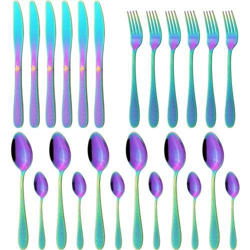 Western Colorful Flatware Cutlery Set 6 Set Knives Fork Spoon Tableware Stainless Steel Dinnerware Kitchen Party Silverware Set