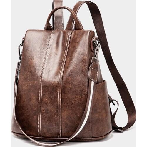 Newhotstacy Bag 05262021 Ladies soft skin old fashion anti theft big backpack fashion backpack double shoulder bag
