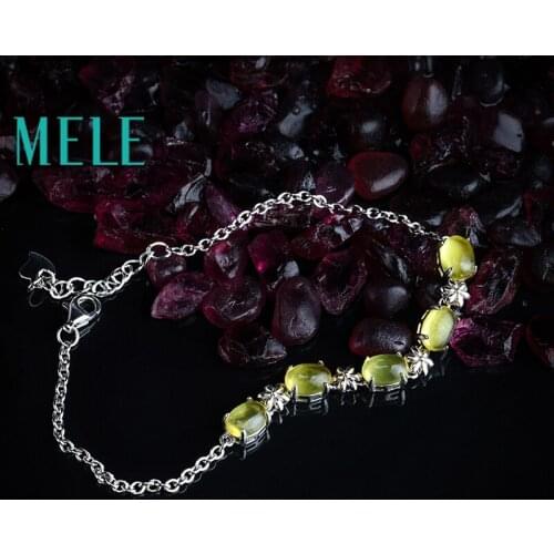 New Bracelet in April 2021 Natural Grape Stone 5ct Yellowish Green Real 925 Sterling Silver Bracelet Beautiful for Women Jewelry