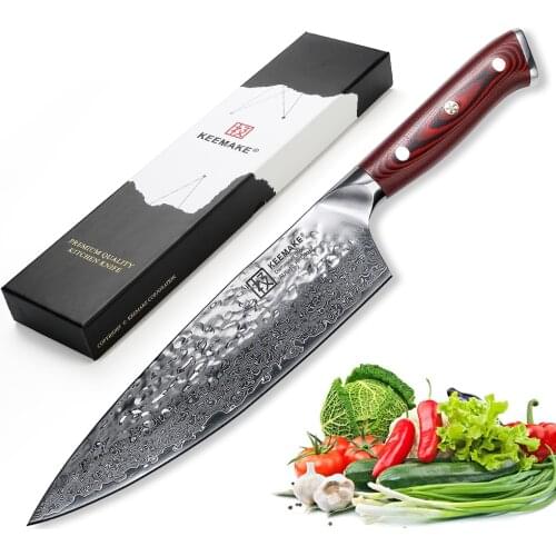 KEEMAKE Chef Knife 8" inch Kitchen Knives Damascus Japanese AUS-10 Steel Sharp 60HRC G10 Handle Chefs Knife Slicing CutterTools