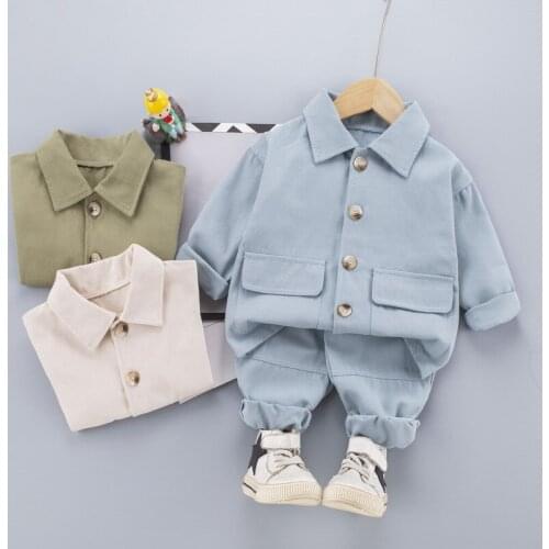 Baby boy clothes 0-5 years old spring and autumn pure cotton suit childrens solid color casual work clothes boy two-piece suit