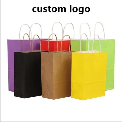 100pcs Custom Logo Kraft Paper Bag With Handle Custom Gift Bag For Clothing Store Jewelry Packing Bag Personalized