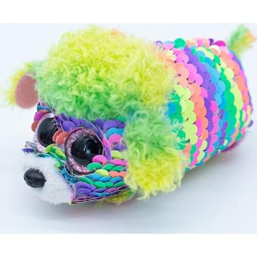 10cm Ty Big Eyes Plush Doll Mobile Phone Wipe Flippables Sequin Color Poodle Collection Dog Boy Girl Birthday Christmas Gift