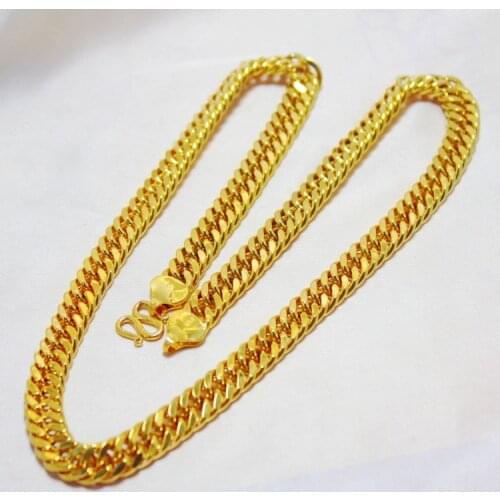 Men Gift Real Yellow Gold Filled 10mm Chunky Necklace Curb Cuban Link Chain Necklace Male Jewelry
