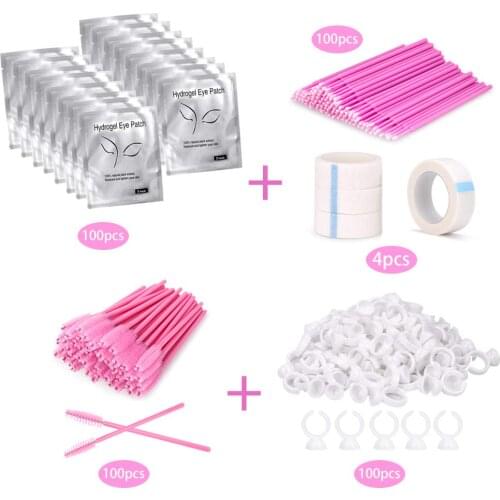 Eyelash extension supplies 4x100 packs, eye gel pads, disposable eyelash brush sticks, micro-applicator gel ring holder’ medical
