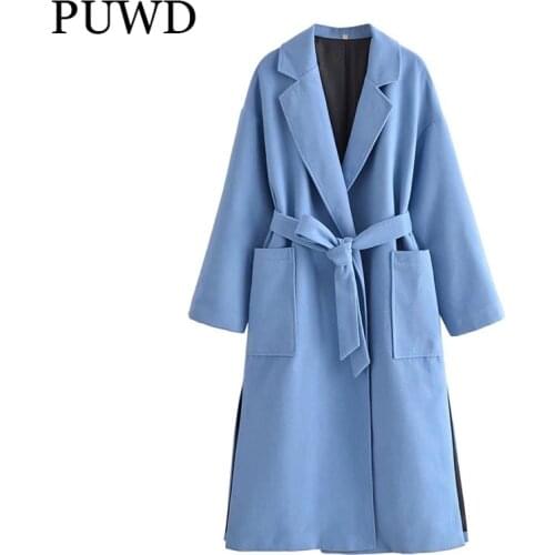 Женские синие пальто PUWD China At AliExpress