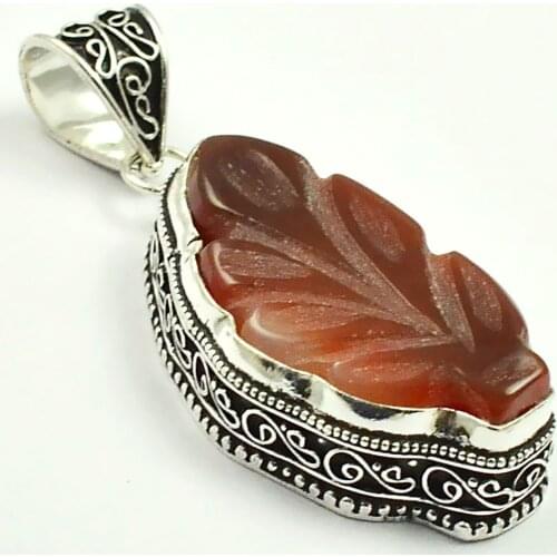 Carved Leaf Pendant Silver Overlay over Copper , 58 mm, P4765