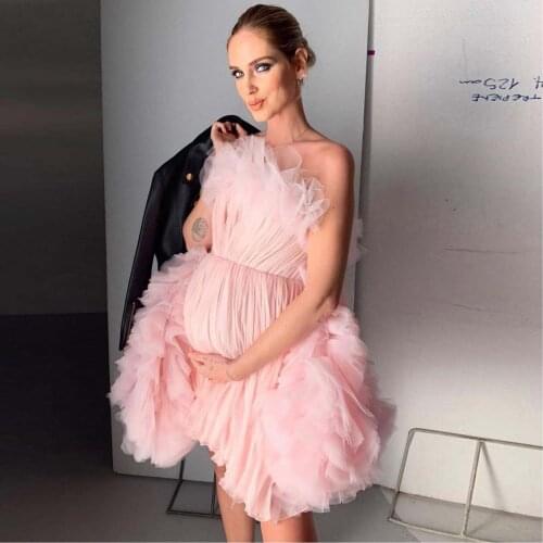 Pink Fashion Sexy Women Dresses Young Lady Strapless Ruffles Tulle Mini Skirts For Pregnant Woman Plus Size Custom Made