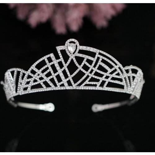 Luxury Crystal Geometric Bridal Tiaras Crown Baroque Rhinestone Pageant Prom Diadem Veil Tiara Headband Wedding Hair Accessories