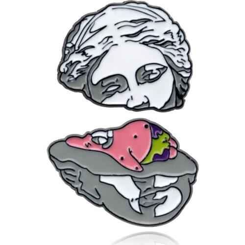 Amazing Art Enamel Pins Split Head Sculpture Badges Custom Brooches Cartoon Sponge Patrick Bag Clothes Lapel Pin Jewelry Gift