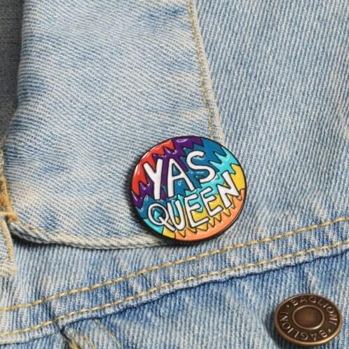 YAS QUEEN Enamel Pin Feminist Brooches Custom Lapel Jackets Pin Rainbow Round Button Badge Colorful Jewelry Gifts For Women Girl