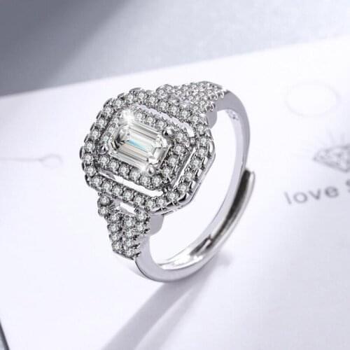 KOFSAC Shining Zircon Geometric Square Ring For Women 925 Sterling Silver Engagement Wedding Jewelry Adjustable Lady Finger Gift