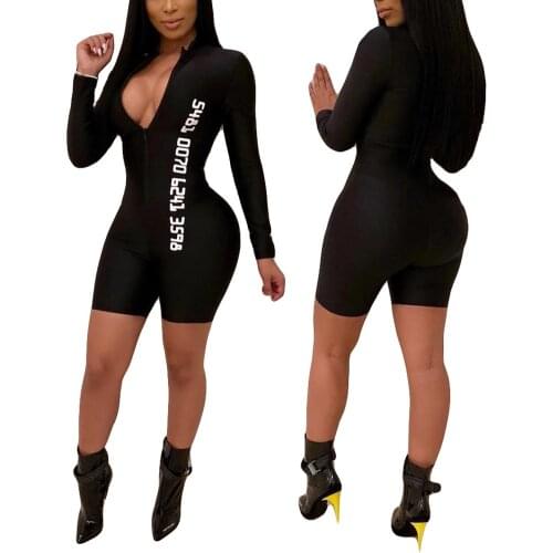 Sexy Bodycon Jumpsuits Short Summer for Women Bodysuit 2019 Bodysuit Rompers Black Red F0344 Summer Overalls Deep V Neck
