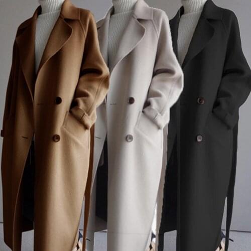 Ladies Korean Vingate Woolen Overcoat Warmness Outwear Winter Women New Wool Solid Coat Fashion Long Classic Oversize Coats