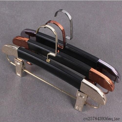 10Pcs High Grade Hanger With Clips for Pants PU Leather Cloth Hangers for Skirt Storage Racks