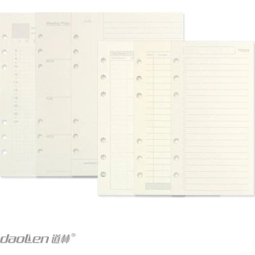 2 Packs 50 Sheets 6 Holes A5 A6 Functional Loose Leaf Refill Paper Weekly Monthly Planner Pages