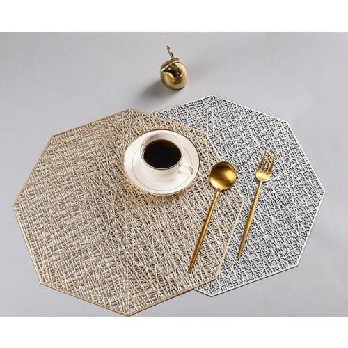 20211Pcs PVC Placemats Cutout Hangable mat Octagonal Hollow Non Slip Dining Table Mats Coaster Home Decoration Dinner Placemat