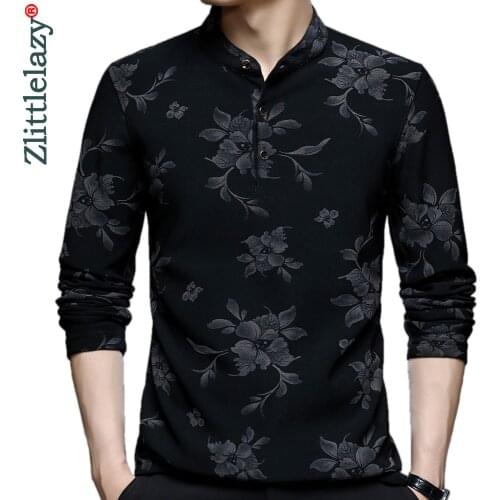 2020 winter thick polo tee shirt men casual floral mens clothing warm polos shirts mens fashion slim fit poloshirt tops 10303