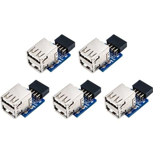 5PCS 9Pin Motherboard To Dual USB2.0 Adapter 9 Pin Female Converter PCB Board Card Extender Internal Computer Connector