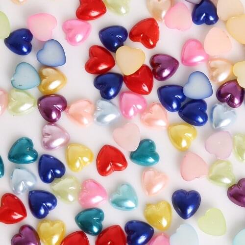 50-300Pcs (3-12mm) Random Mixed Color Flatback Heart Shape Plastic ABS Imitation Pearl Beads For DIY Craft Scrapbook Decoration