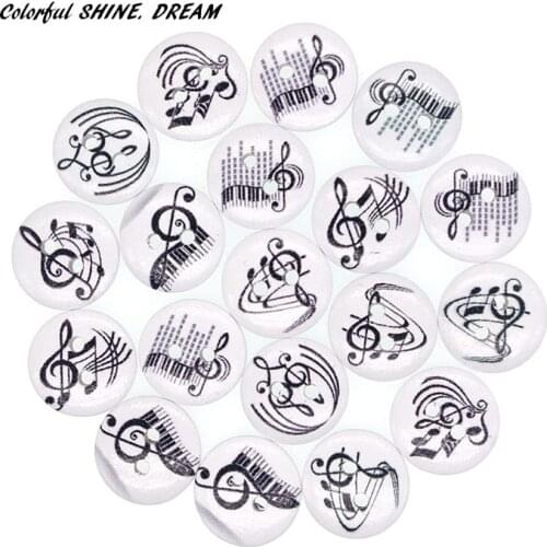 50PCs Wholesale Natural Wooden Buttons Round Musical Instruments Design Scrapbooking Sewing Accessories DIY Craft 15mm Dia
