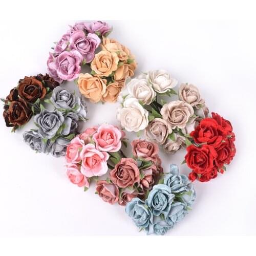 6pcs/lot high quality artificial flower silk rose bouquet For wedding home decoration DIY wreath scrapbook shoes and clothing