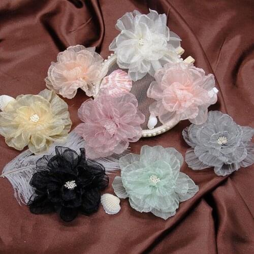 8Pcs Diy Gauze Flowers Applique Dress Decoration Patches for Clothing Flower Patch Fabric Patches for Dress Hair Bag Supplies