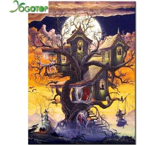 Halloween 5D Diamond Painting Tree house DIY Full Drill Mosaic Diamond Embroidery Witch Paint Landscape Childrens gifts YY1769