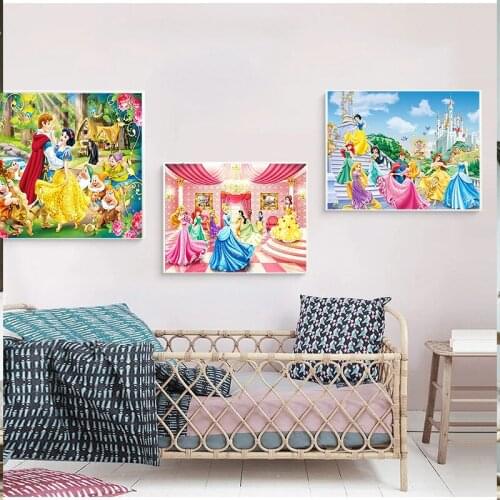 Disney Art Princess Diamond Painting Full Diamond Embroidered Cross Stitch Kits Childrens Room Home Decoration