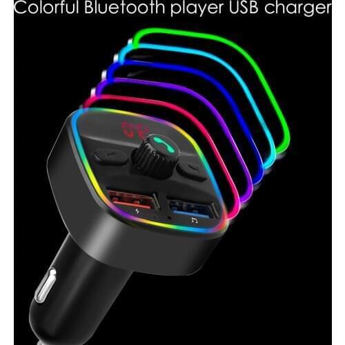 Car Bluetooth 5.0 FM Transmitter With Colorful Light Car Radio Audio Adapter MP3 Player Hands Free QC3.0 Fast Charge