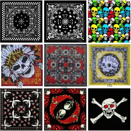 Fashion Hip Hop 100% Cotton Skull Bandana Square Scarf Kerchief Black Paisley Bicycle Headband Printed For Women/Men/Boys/Girls