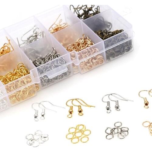 600pcs Mixed Styles DIY Jewelry Findings Material Beads Cup Earring Hook Jump Ring Hook Pin Box Sets Jewelry Making Findings