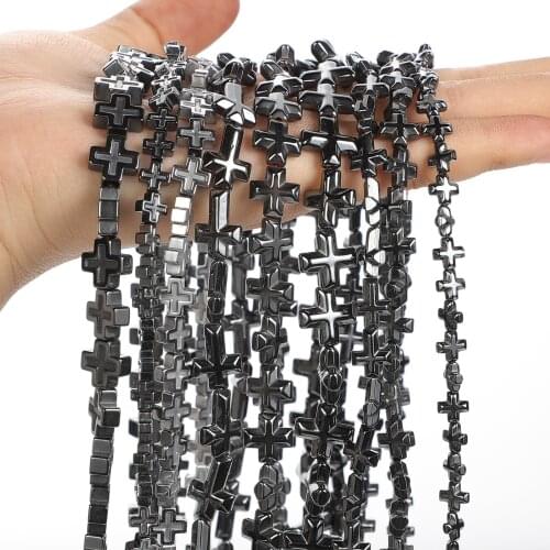 Black Cross Hematite Natural Stone Beads Loose Spacer Beads for Jewelry Making Needlework DIY Bracelets Accessories 6/8/10/14MM